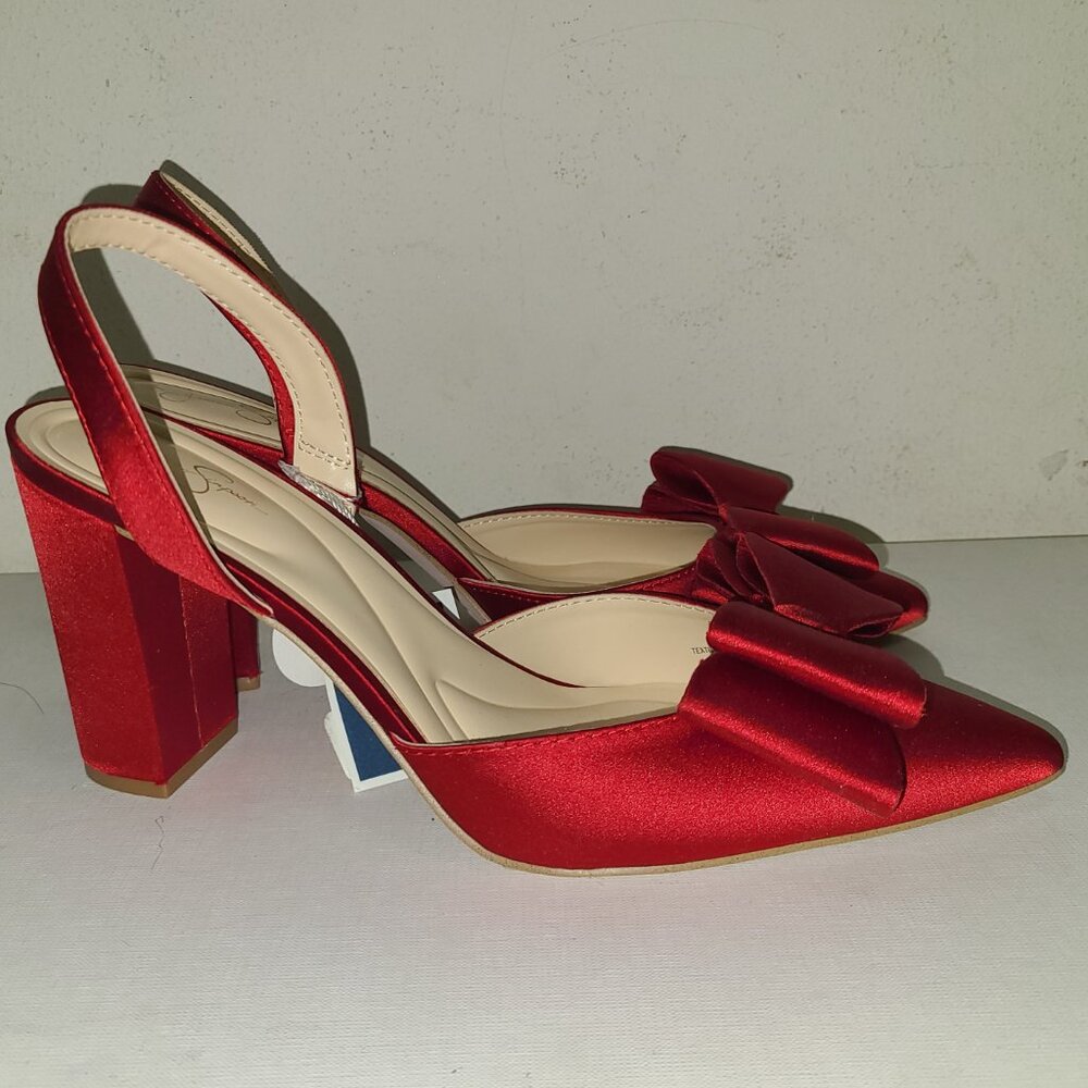 New JESSICA SIMPSON RED SATIN BOW Slingback Heels